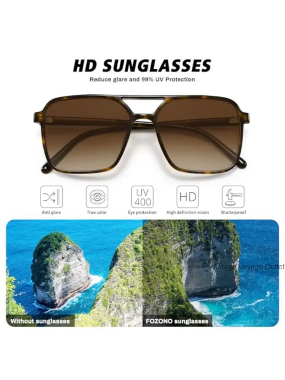 Retro Double Bar Square Aviator Sunglasses UV400 Protection